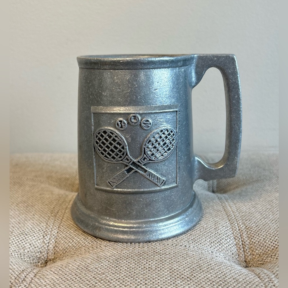 Vintage Pewter Mug Stein CATSON FREEPORT PA Tennis Racquets 4.75" USA